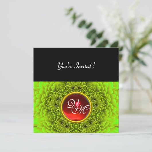 GREEN DAHLIA, RUBY, hellgrün, schwarz, gelb Einladung (Stehend Vorderseite)