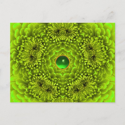 GREEN DAHLIA UND EMERALD GEMSTONE Floral Postkarte (Vorderseite)