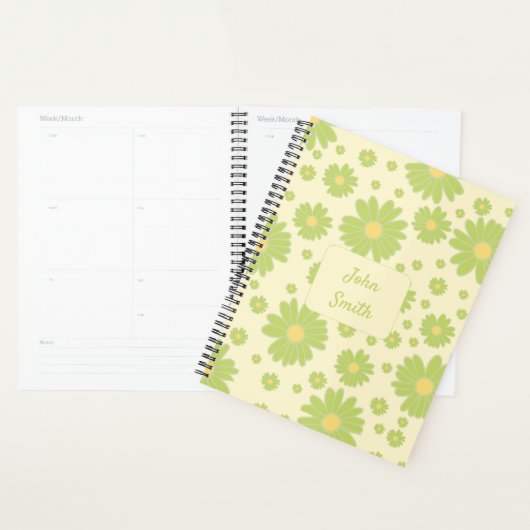 Green Daisies on Yellow_ Floral Pattern Script Planer (Anzeige)
