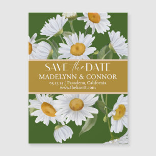 Green Daisies Smooth Script-Foto Save the Date Magneteinladung