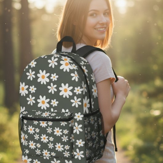 Green Daisy Backpack Bag, Baby Gift, Mom Bag, Baby Bedruckter Rucksack