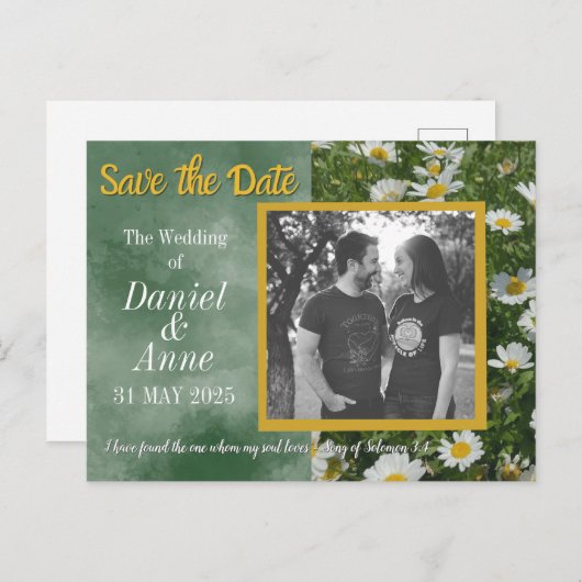 Green Daisy Christlich Save the Date Postcard Ankündigungspostkarte (Vorne/Hinten)