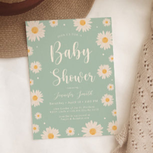 Green Daisy Floral Girl Dusche Einladung