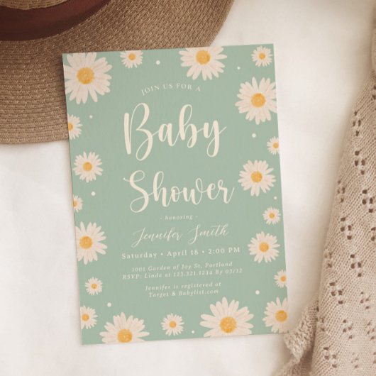 Green Daisy Floral Girl Dusche Einladung