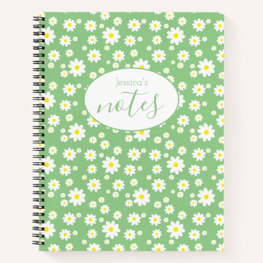 Green Daisy Floral Pattern Custom Name Notizblock (Vorderseite)