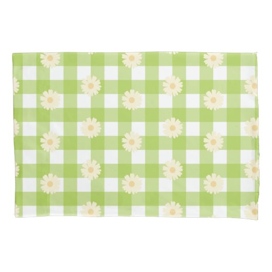 Green Daisy Gingham Pattern Kissenbezug (Vorderseite-Links)