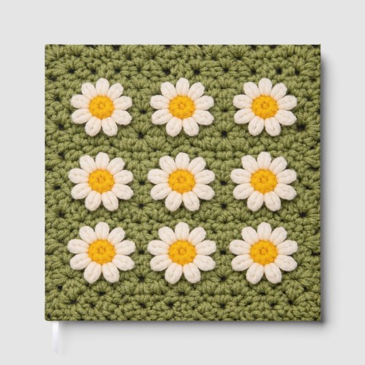 Green Daisy Granny Square Crochet Pattern Floral Gästebuch (Vorderseite)
