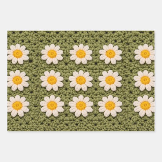 Green Daisy Granny Square Crochet Pattern Floral R Geschenkpapier Set (Vorderseite)