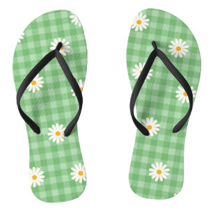 Green Daisy Kariert Gingham Karo Blume Pattern Badesandalen