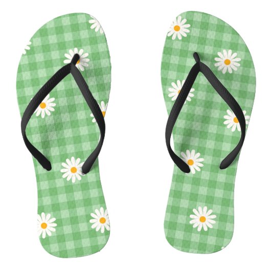 Green Daisy Kariert Gingham Karo Blume Pattern Badesandalen (Fußbett)