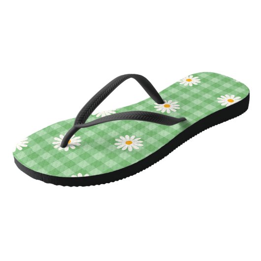 Green Daisy Kariert Gingham Karo Blume Pattern Badesandalen (Schrägansicht)
