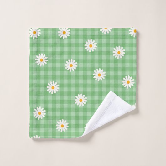 Green Daisy Kariert Gingham Karo Blume Pattern Badhandtuch Set (Waschlappen)