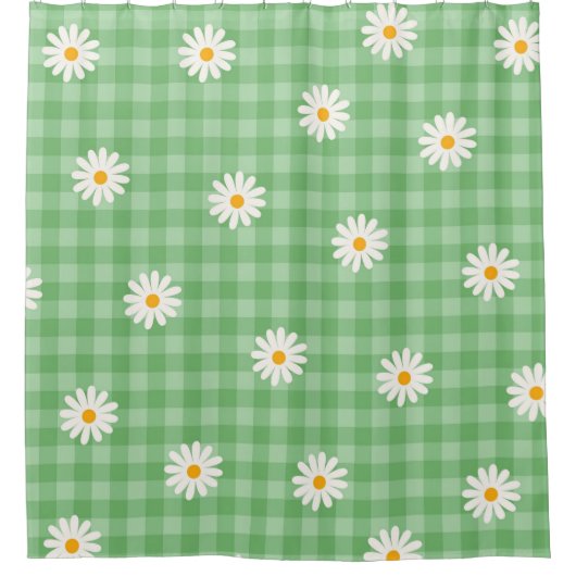 Green Daisy Kariert Gingham Karo Blume Pattern Duschvorhang (Vorderseite)