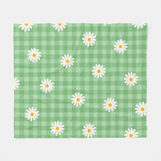 Green Daisy Kariert Gingham Karo Blume Pattern Fleecedecke (Vorderseite (Horizontal))