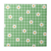 Green Daisy Kariert Gingham Karo Blume Pattern Fliese (Vorderseite)