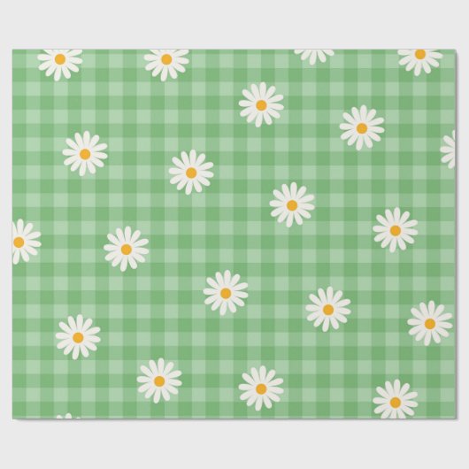 Green Daisy Kariert Gingham Karo Blume Pattern Geschenkpapier (Flach)