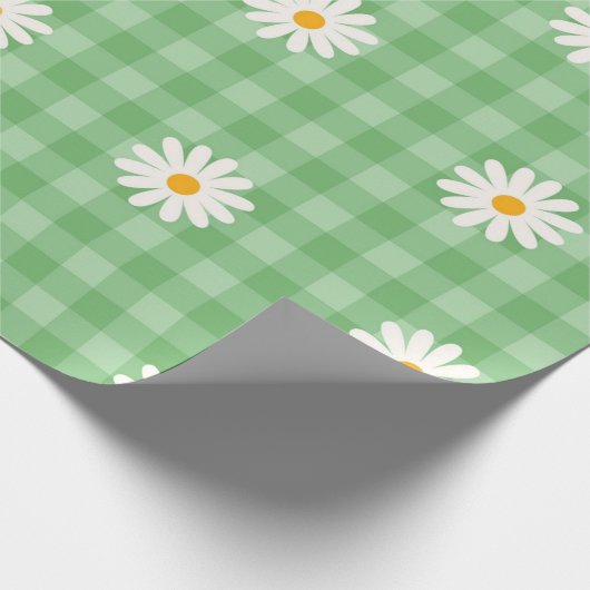 Green Daisy Kariert Gingham Karo Blume Pattern Geschenkpapier (Ecke)