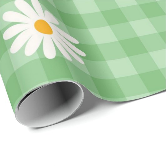 Green Daisy Kariert Gingham Karo Blume Pattern Geschenkpapier (Rolleneckpunkt)