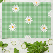 Green Daisy Kariert Gingham Karo Blume Pattern Geschirrtuch (Gefaltet)