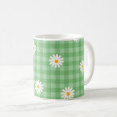 Green Daisy Kariert Gingham Karo Blume Pattern Kaffeetasse (VorderseiteRechts)