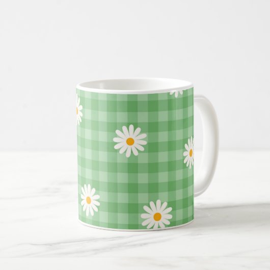 Green Daisy Kariert Gingham Karo Blume Pattern Kaffeetasse (VorderseiteRechts)