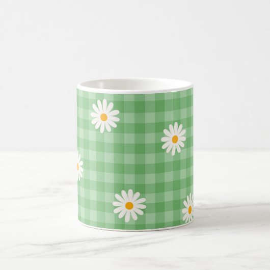 Green Daisy Kariert Gingham Karo Blume Pattern Kaffeetasse (Mittel)