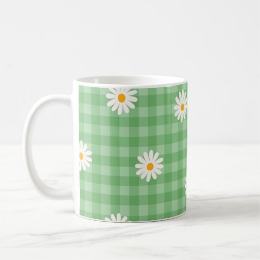 Green Daisy Kariert Gingham Karo Blume Pattern Kaffeetasse (Links)
