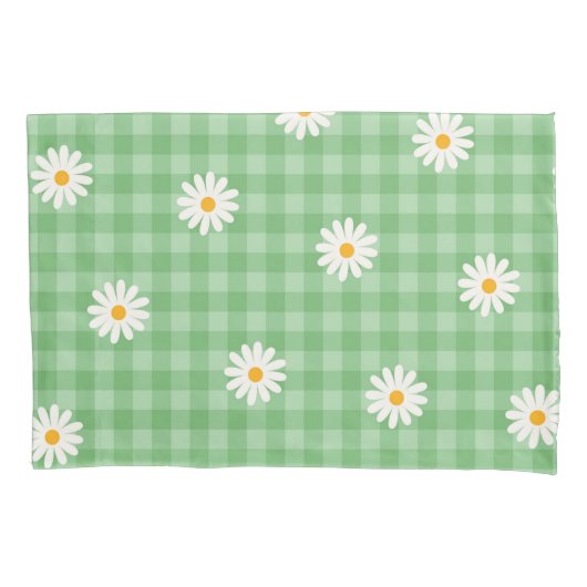 Green Daisy Kariert Gingham Karo Blume Pattern Kissenbezug (Vorderseite)