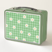 Green Daisy Kariert Gingham Karo Blume Pattern Metall Brotdose (Vorderseite)