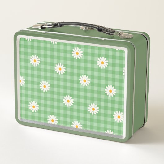 Green Daisy Kariert Gingham Karo Blume Pattern Metall Brotdose (Rückseite)