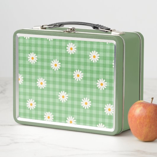Green Daisy Kariert Gingham Karo Blume Pattern Metall Brotdose (Beispiel)