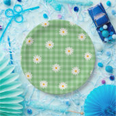 Green Daisy Kariert Gingham Karo Blume Pattern Pappteller (Party)