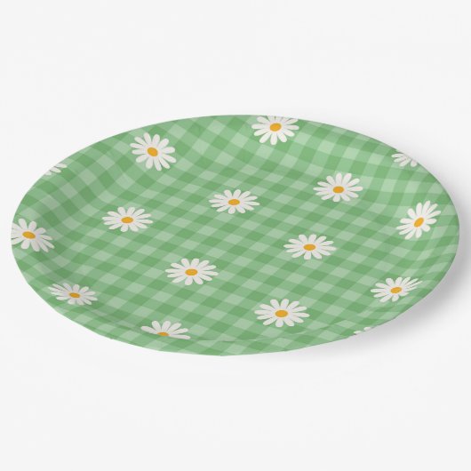 Green Daisy Kariert Gingham Karo Blume Pattern Pappteller (Schrägansicht)