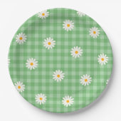 Green Daisy Kariert Gingham Karo Blume Pattern Pappteller (Vorderseite)