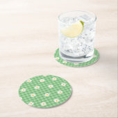 Green Daisy Kariert Gingham Karo Blume Pattern Runder Pappuntersetzer (Vor Ort)