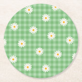 Green Daisy Kariert Gingham Karo Blume Pattern Runder Pappuntersetzer (Vorderseite)