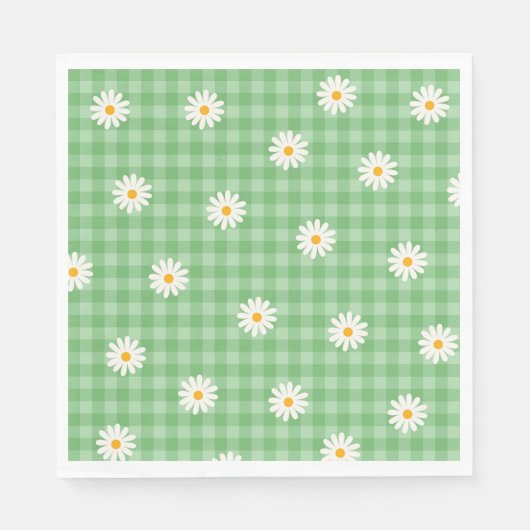 Green Daisy Kariert Gingham Karo Blume Pattern Serviette (Vorderseite)