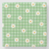 Green Daisy Kariert Gingham Karo Blume Pattern Steinuntersetzer (Vorderseite)