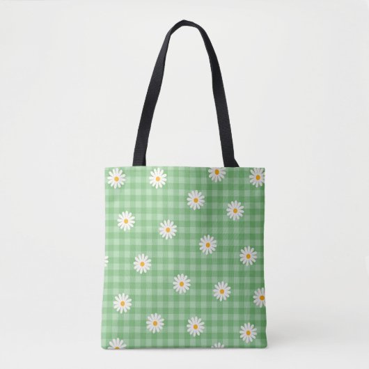 Green Daisy Kariert Gingham Karo Blume Pattern Tasche (Vorderseite)