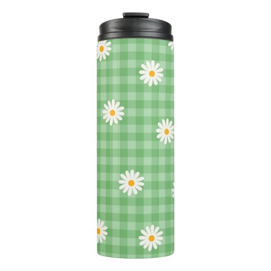 Green Daisy Kariert Gingham Karo Blume Pattern Thermosbecher (Vorderseite)