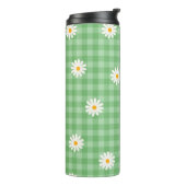 Green Daisy Kariert Gingham Karo Blume Pattern Thermosbecher (Nach links gedreht)