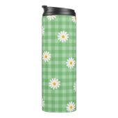 Green Daisy Kariert Gingham Karo Blume Pattern Thermosbecher (Nach rechts gedreht)