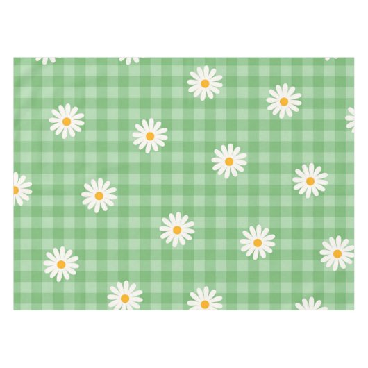 Green Daisy Kariert Gingham Karo Blume Pattern Tischdecke (Vorderseite (Horizontal))