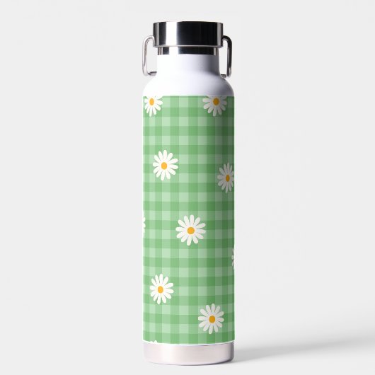 Green Daisy Kariert Gingham Karo Blume Pattern Trinkflasche (Vorne)