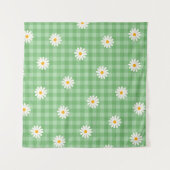 Green Daisy Kariert Gingham Karo Blume Pattern Wandteppich (Vorderseite (Horizontal))