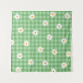 Green Daisy Kariert Gingham Karo Blume Pattern Wandteppich (Vorderseite)