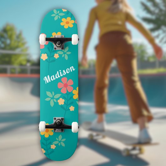 Green Daisy Vintag Bouquet Pattern Skateboard