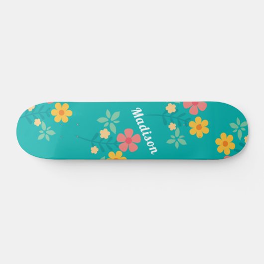 Green Daisy Vintag Bouquet Pattern Skateboard (Horizontal)