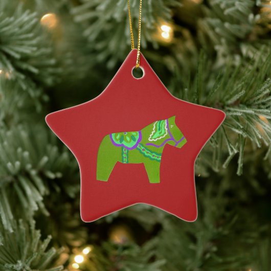 Green Dala Horse # 6 Sterne Ornament (Baum)