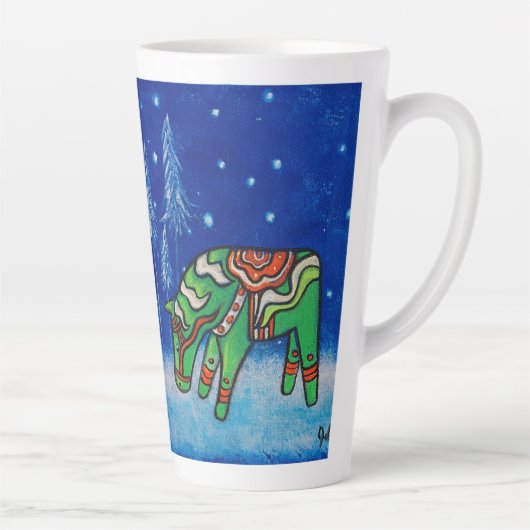 Green Dala Horse Whimsical Art Milchtasse (Rechts)